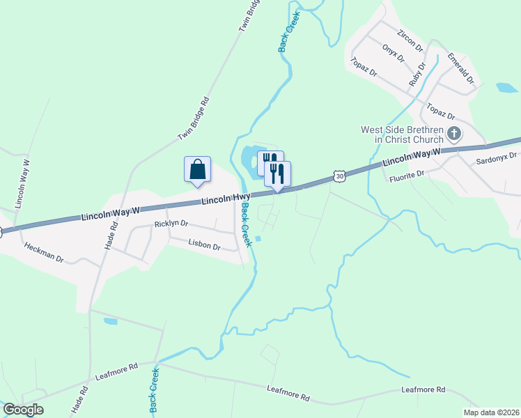 map of restaurants, bars, coffee shops, grocery stores, and more near 3435 Gregway Drive in Chambersburg
