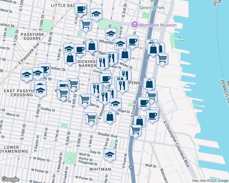 map of restaurants, bars, coffee shops, grocery stores, and more near 228 Morris Street in Philadelphia