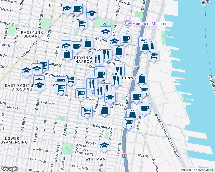 map of restaurants, bars, coffee shops, grocery stores, and more near in Philadelphia