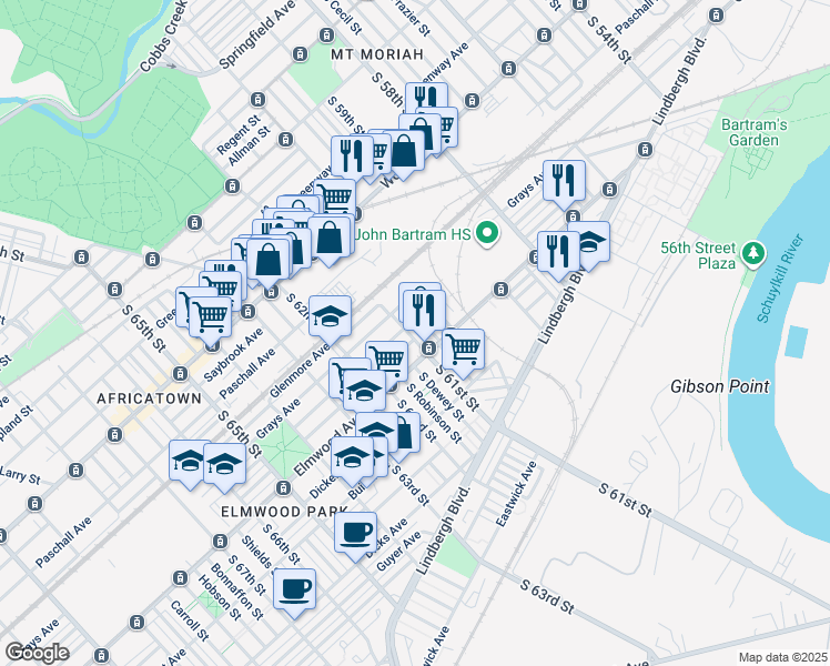 map of restaurants, bars, coffee shops, grocery stores, and more near 2435 South Millick Street in Philadelphia