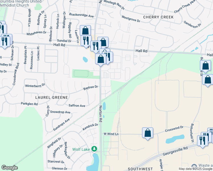 map of restaurants, bars, coffee shops, grocery stores, and more near 1279 Appleway Drive in Columbus
