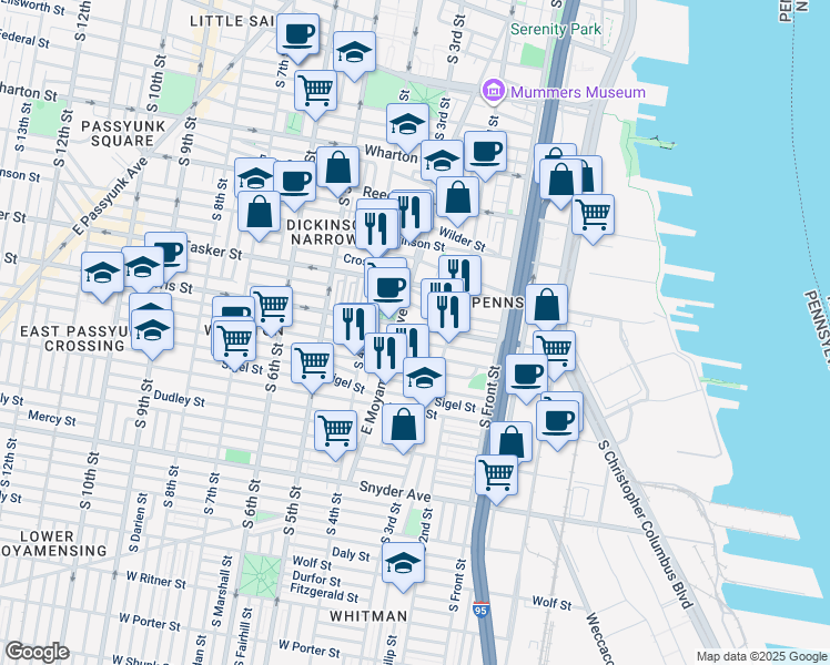 map of restaurants, bars, coffee shops, grocery stores, and more near 236 Morris Street in Philadelphia