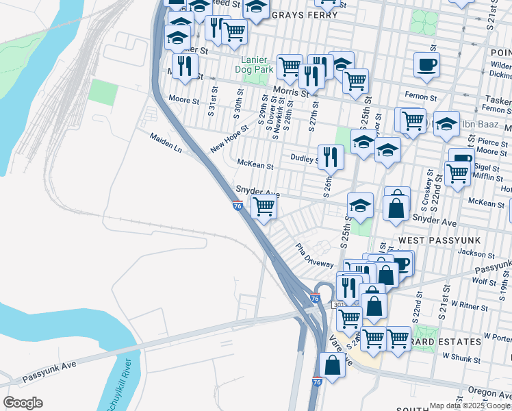 map of restaurants, bars, coffee shops, grocery stores, and more near 2839 Winton Street in Philadelphia
