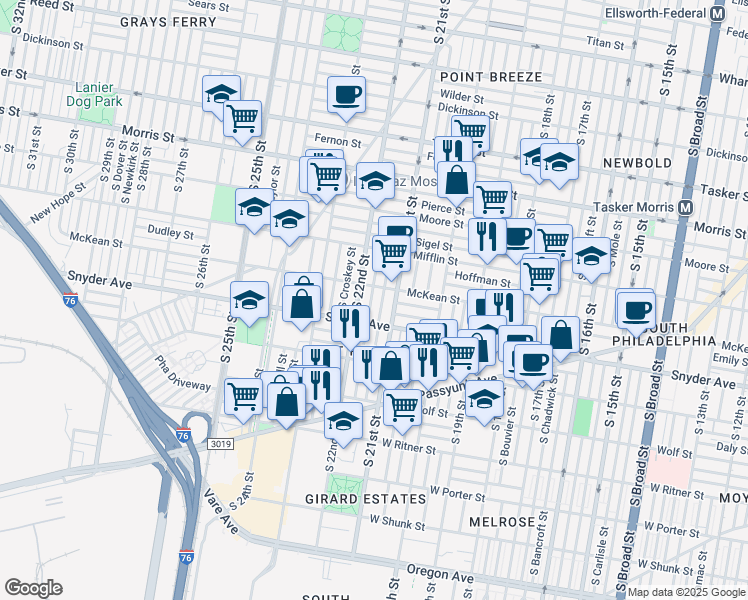 map of restaurants, bars, coffee shops, grocery stores, and more near in Philadelphia
