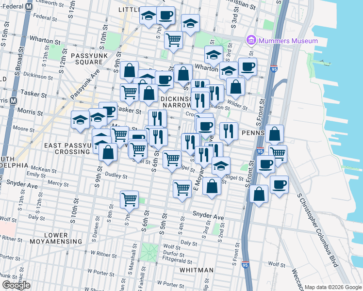 map of restaurants, bars, coffee shops, grocery stores, and more near in Philadelphia