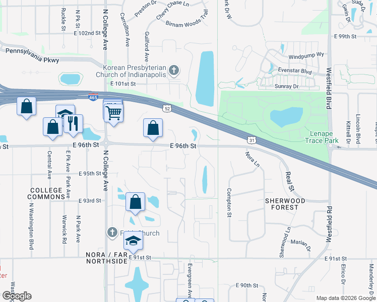 map of restaurants, bars, coffee shops, grocery stores, and more near 1156 Longwell Lane in Indianapolis
