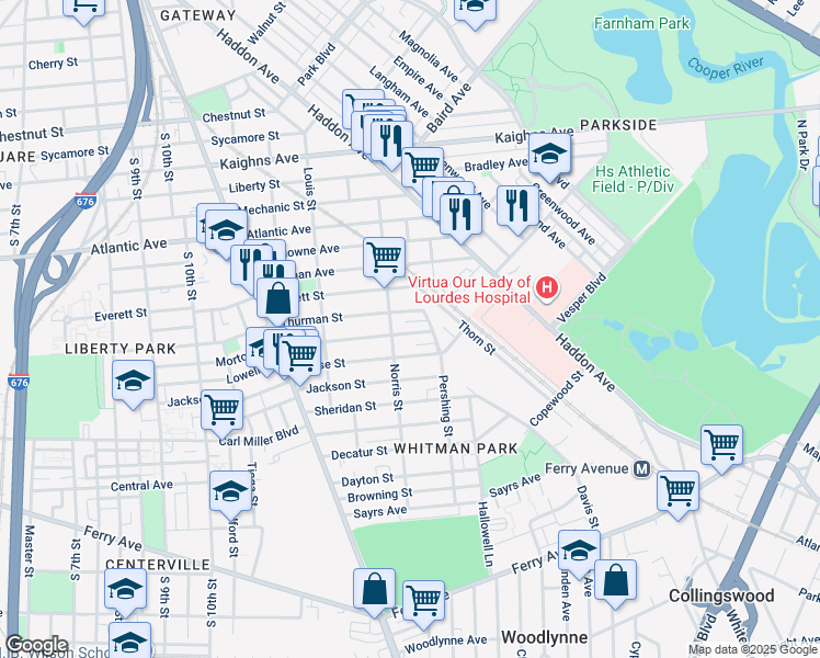 map of restaurants, bars, coffee shops, grocery stores, and more near 1323 Morton Street in Camden