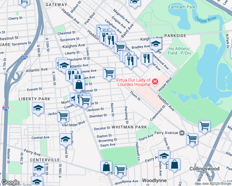 map of restaurants, bars, coffee shops, grocery stores, and more near 1323 Morton Street in Camden
