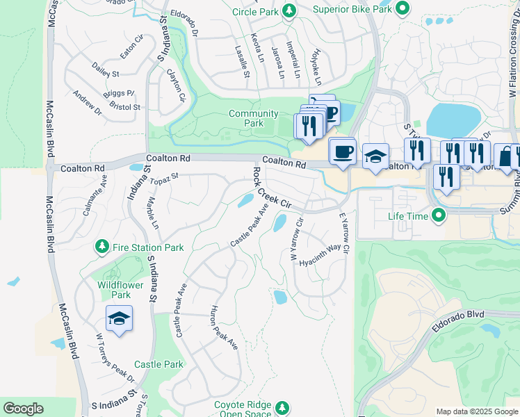 map of restaurants, bars, coffee shops, grocery stores, and more near 2861 Castle Peak Avenue in Superior