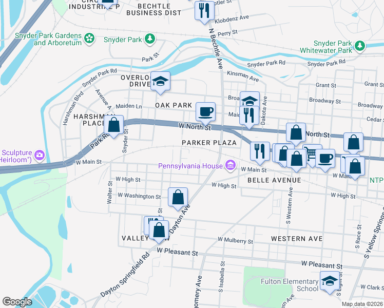 map of restaurants, bars, coffee shops, grocery stores, and more near 20 Zischler Street in Springfield