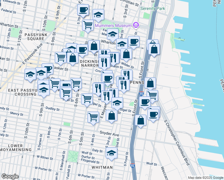 map of restaurants, bars, coffee shops, grocery stores, and more near 04th Tasker Street in Philadelphia