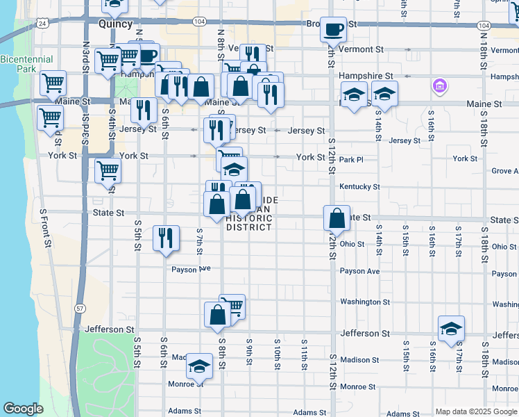 map of restaurants, bars, coffee shops, grocery stores, and more near 919 State Street in Quincy