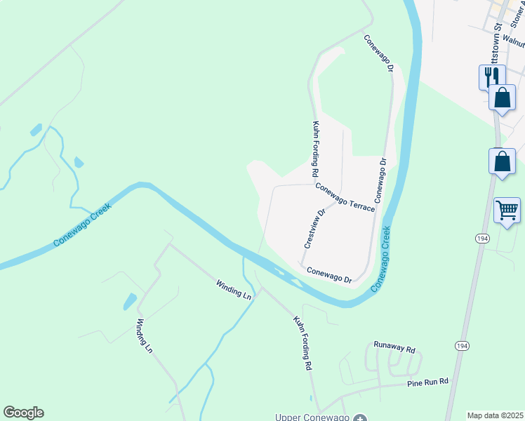map of restaurants, bars, coffee shops, grocery stores, and more near 633 Kuhn Fording Road in East Berlin