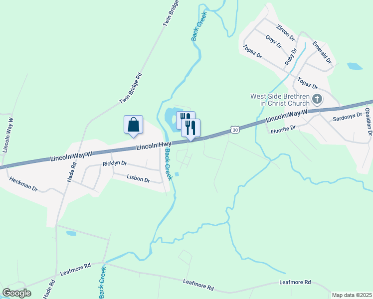 map of restaurants, bars, coffee shops, grocery stores, and more near 3420 Gregway Drive in Chambersburg