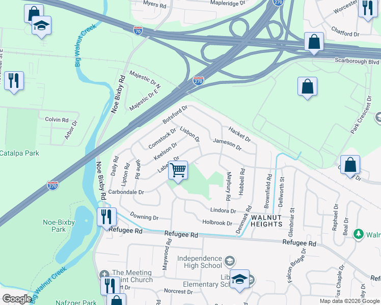 map of restaurants, bars, coffee shops, grocery stores, and more near 5055 Labelle Drive in Columbus