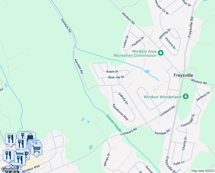 map of restaurants, bars, coffee shops, grocery stores, and more near 336 Kendale Road in Red Lion