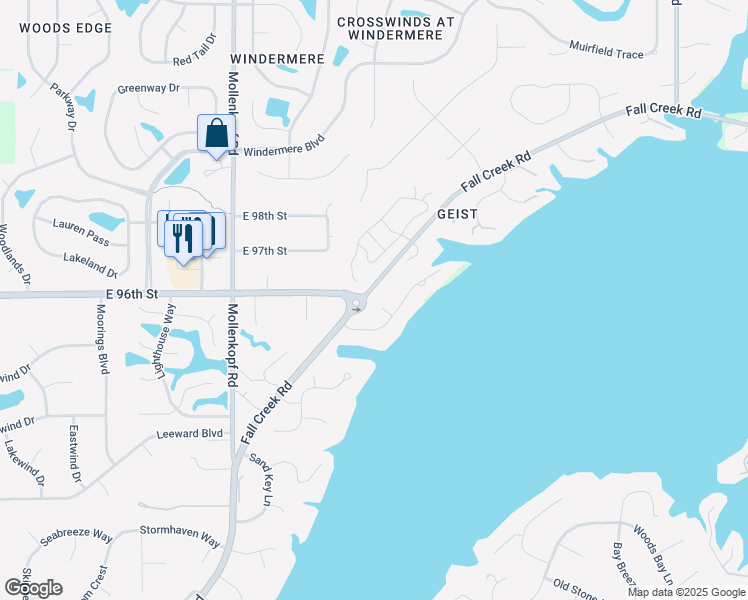 map of restaurants, bars, coffee shops, grocery stores, and more near 9525 Brigantine Court in Indianapolis