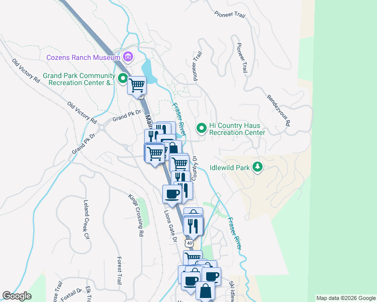 map of restaurants, bars, coffee shops, grocery stores, and more near 247 Hi Country Drive in Winter Park