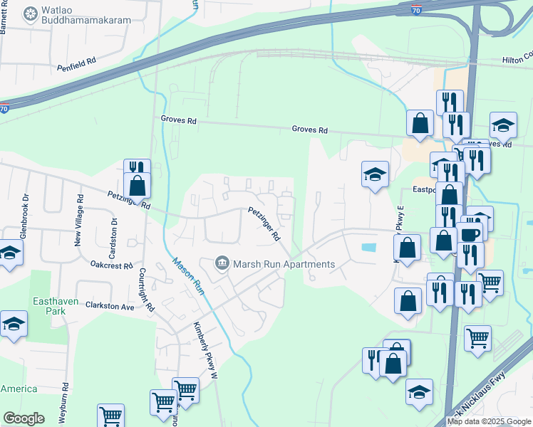 map of restaurants, bars, coffee shops, grocery stores, and more near 3814 Soft Wind Drive in Columbus