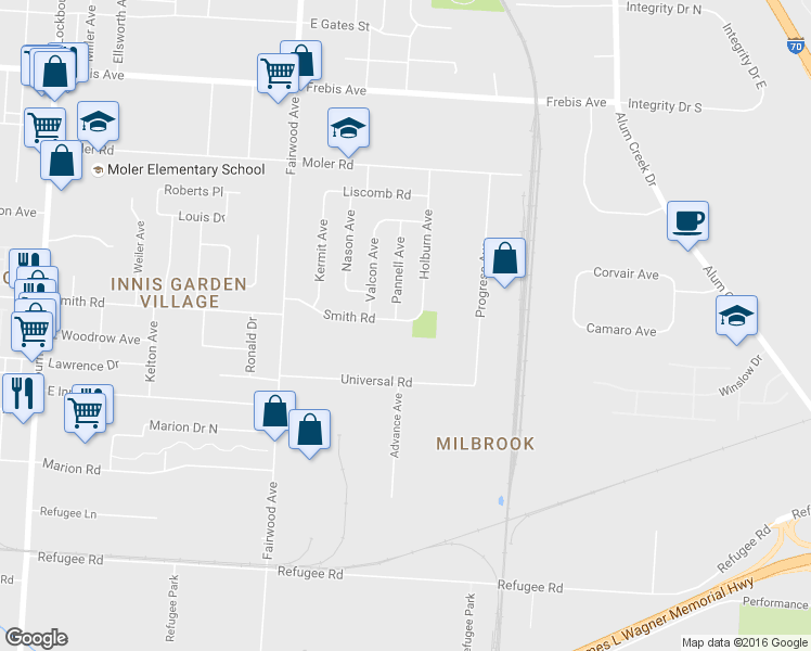 map of restaurants, bars, coffee shops, grocery stores, and more near 1696 Smith Road in Columbus