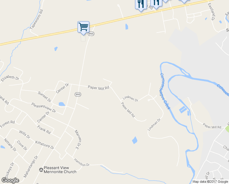 map of restaurants, bars, coffee shops, grocery stores, and more near 1009 Paper Mill Road in Chambersburg