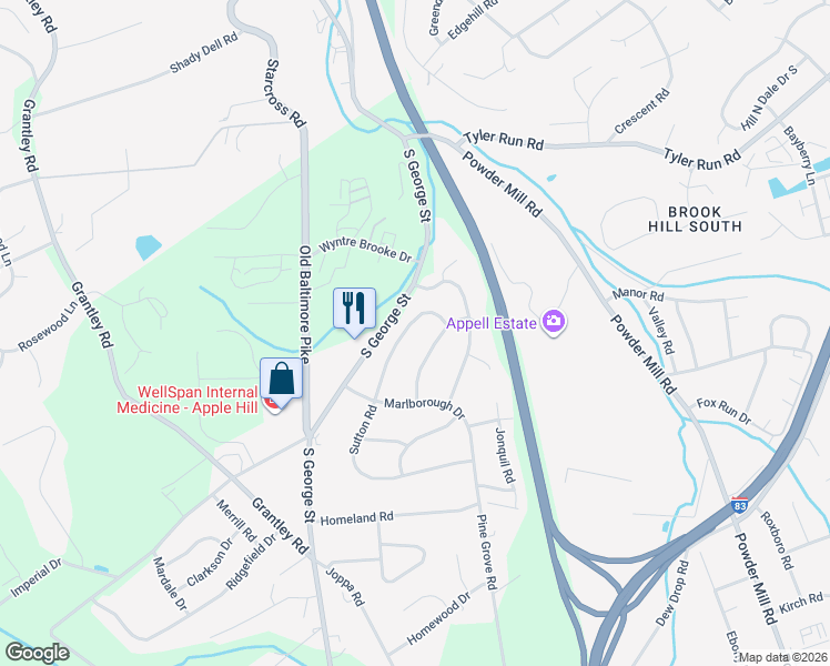 map of restaurants, bars, coffee shops, grocery stores, and more near 2231 Sutton Rd in York