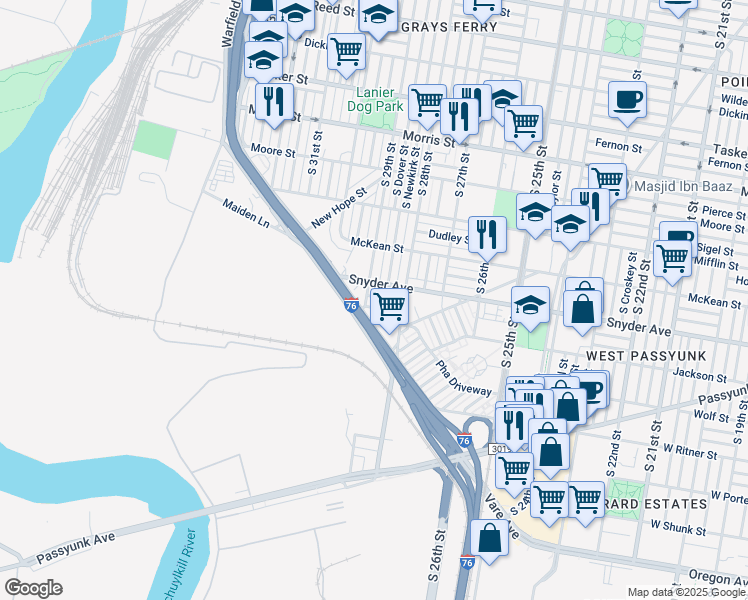 map of restaurants, bars, coffee shops, grocery stores, and more near 2846 Cantrell Street in Philadelphia