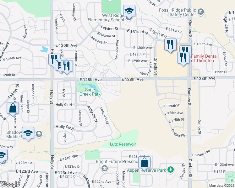 map of restaurants, bars, coffee shops, grocery stores, and more near 12703 Leyden Street in Thornton