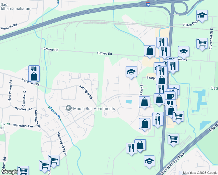 map of restaurants, bars, coffee shops, grocery stores, and more near 2285 Muirwood Drive in Columbus