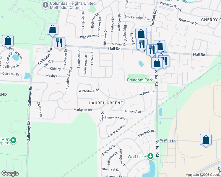 map of restaurants, bars, coffee shops, grocery stores, and more near 1286 Sweetbay Place in Galloway