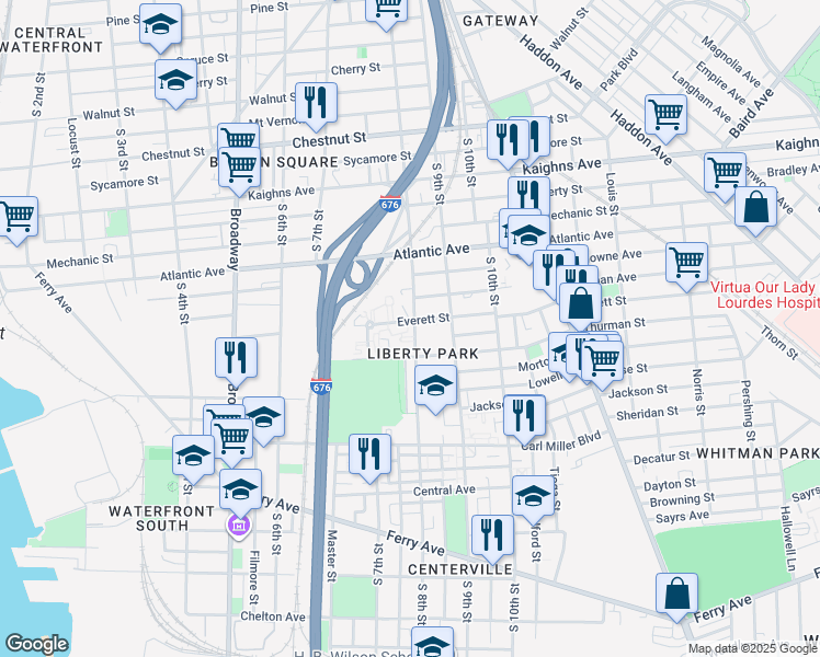 map of restaurants, bars, coffee shops, grocery stores, and more near 1505 South 8th Street in Camden