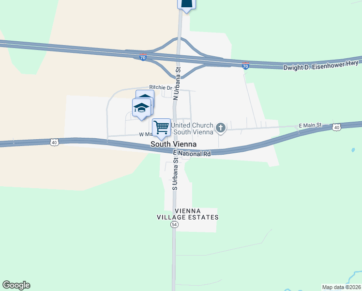 map of restaurants, bars, coffee shops, grocery stores, and more near 26 Ohio 54 in South Vienna