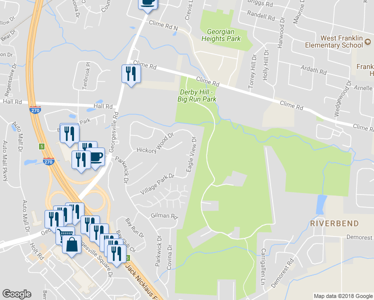 map of restaurants, bars, coffee shops, grocery stores, and more near 4342 Eagle View Court in Columbus