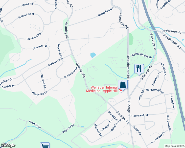 map of restaurants, bars, coffee shops, grocery stores, and more near 2135 Tall Oaks Lane in York