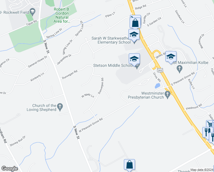 map of restaurants, bars, coffee shops, grocery stores, and more near 1049 East Niels Lane in West Chester