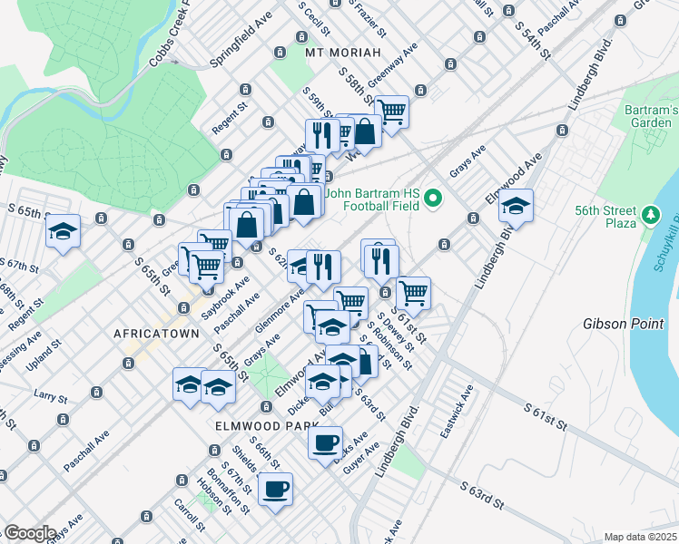 map of restaurants, bars, coffee shops, grocery stores, and more near in Philadelphia