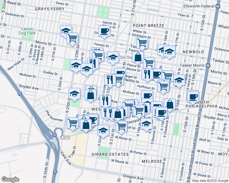 map of restaurants, bars, coffee shops, grocery stores, and more near in Philadelphia