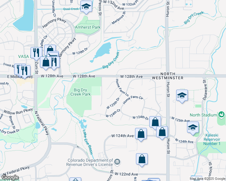 map of restaurants, bars, coffee shops, grocery stores, and more near 1137 West 126th Court in Westminster