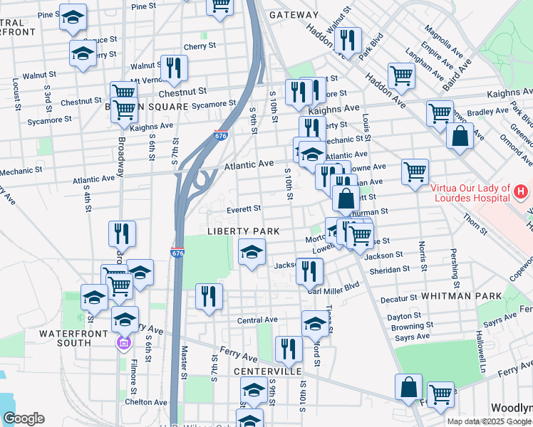 map of restaurants, bars, coffee shops, grocery stores, and more near 1508 South 9th Street in Camden