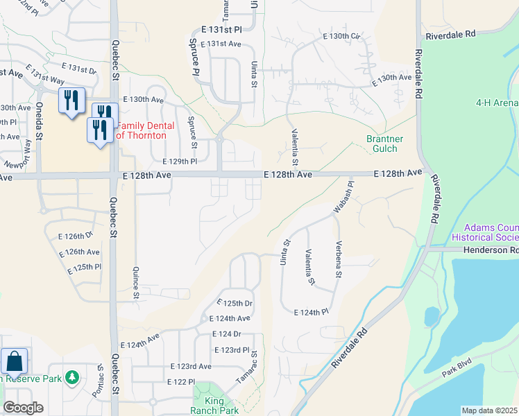 map of restaurants, bars, coffee shops, grocery stores, and more near 12688 Ulster Street in Thornton