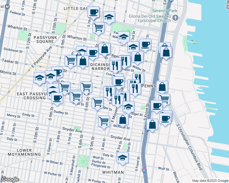 map of restaurants, bars, coffee shops, grocery stores, and more near 04th Tasker Street in Philadelphia