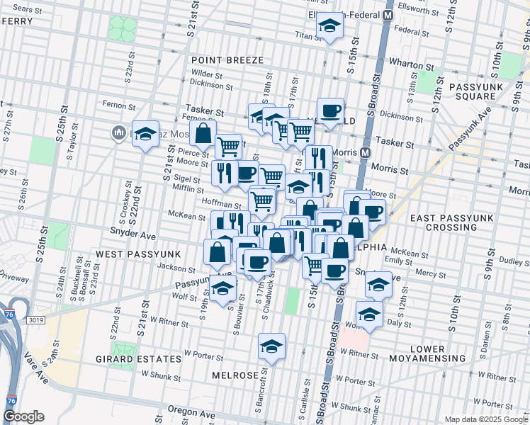 map of restaurants, bars, coffee shops, grocery stores, and more near in Philadelphia