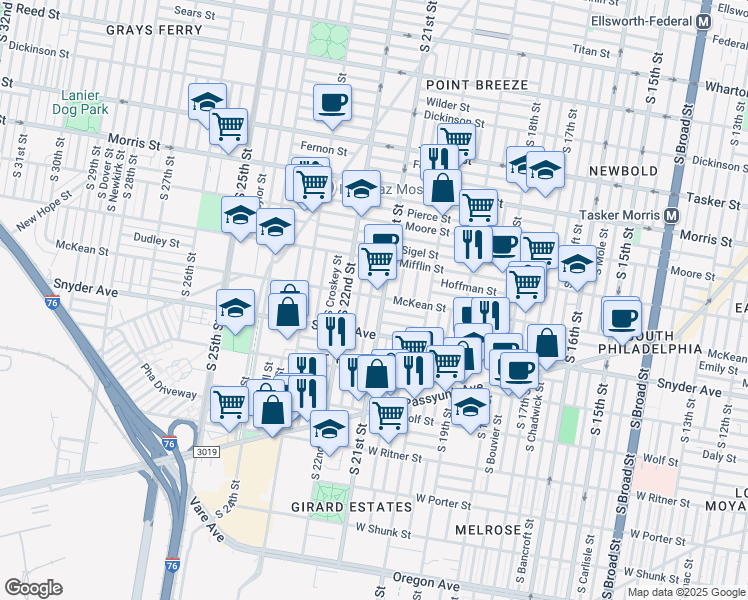 map of restaurants, bars, coffee shops, grocery stores, and more near in Philadelphia