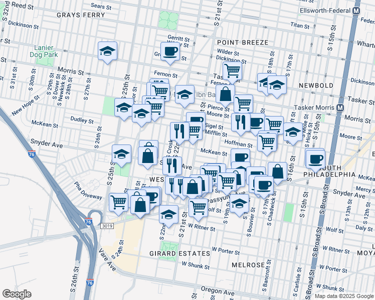 map of restaurants, bars, coffee shops, grocery stores, and more near in Philadelphia