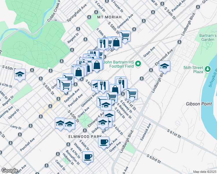 map of restaurants, bars, coffee shops, grocery stores, and more near in Philadelphia