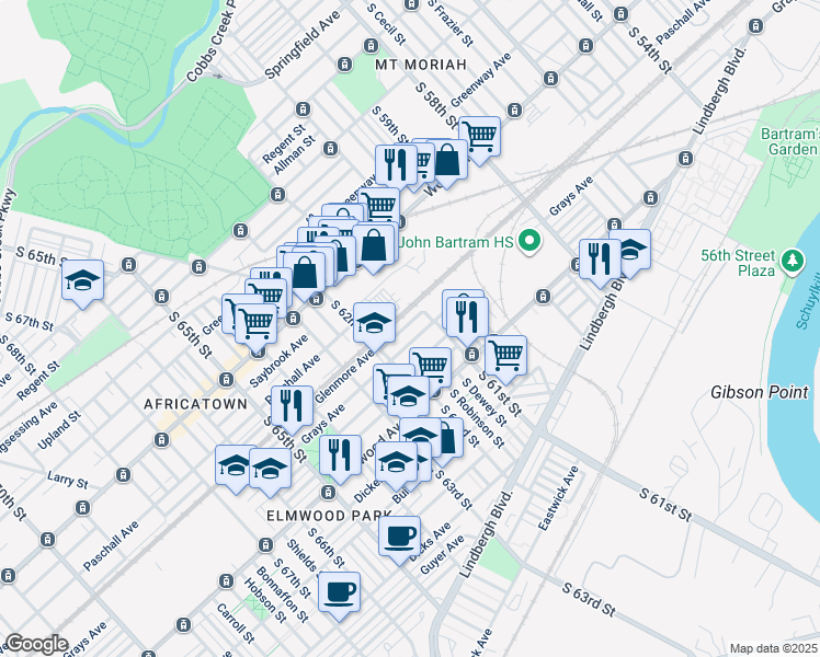 map of restaurants, bars, coffee shops, grocery stores, and more near in Philadelphia