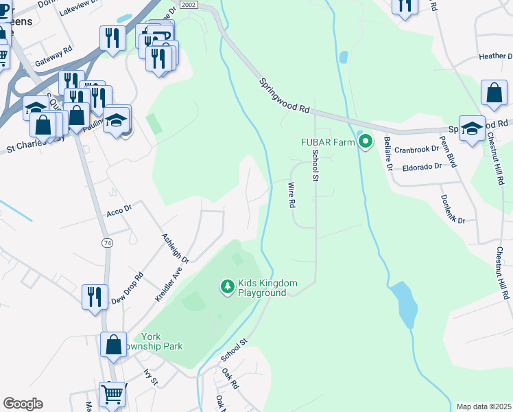 map of restaurants, bars, coffee shops, grocery stores, and more near 20 Hudson Drive in York