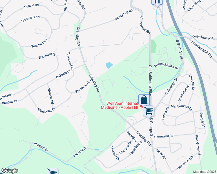 map of restaurants, bars, coffee shops, grocery stores, and more near 2135 Tall Oaks Lane in York