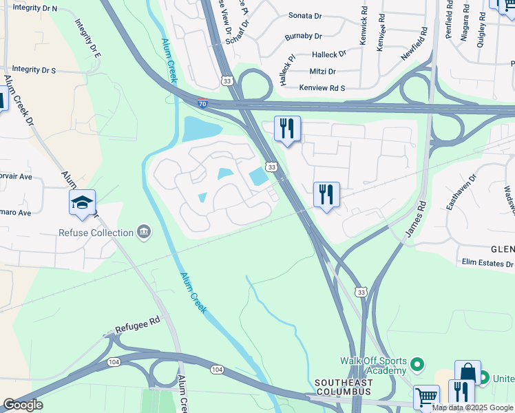 map of restaurants, bars, coffee shops, grocery stores, and more near 2495 Natchez Drive in Columbus