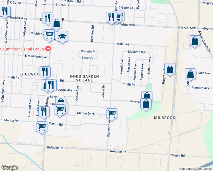 map of restaurants, bars, coffee shops, grocery stores, and more near in Columbus